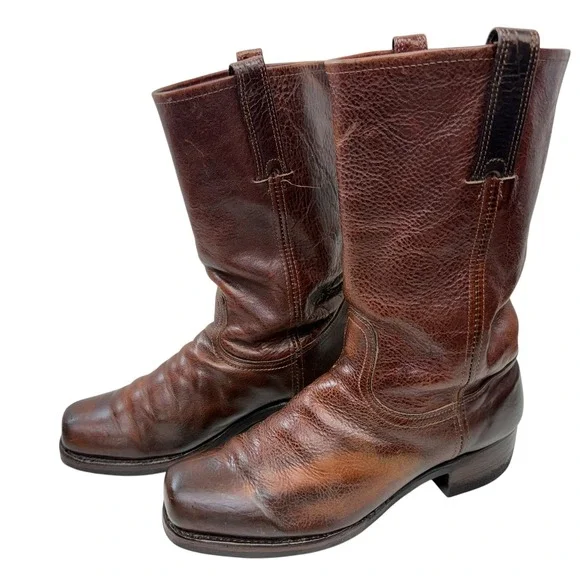 Frye Nash Roper Boots Square Toe Mens 11.5 N Vintage Brown Pebbled Leather